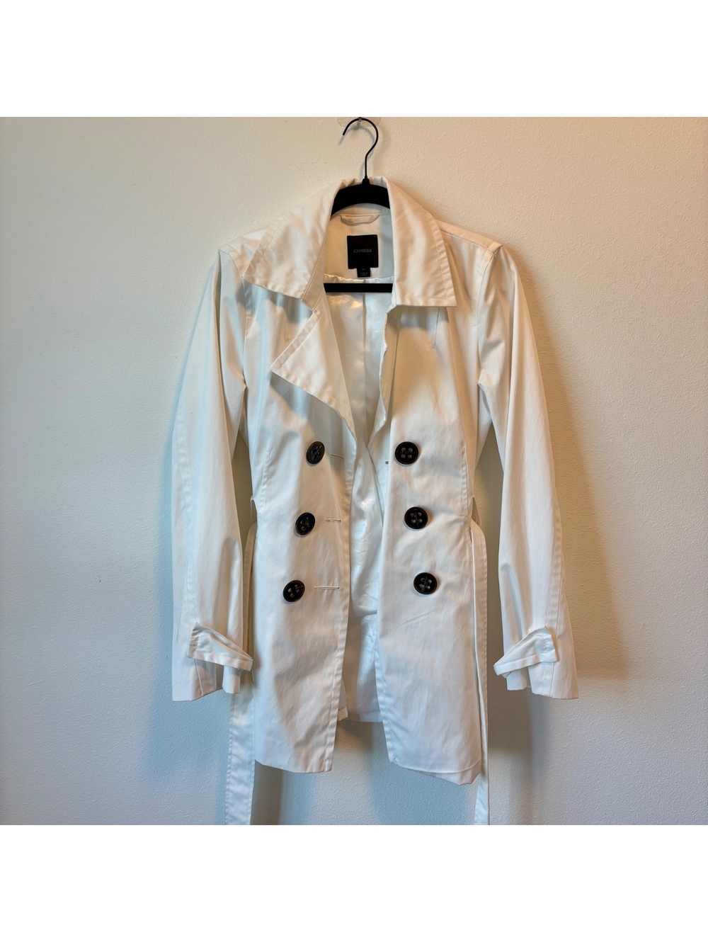 Express White Trench Coat Size M Y2K Belted Long Jacket Fall Style Rain Coat